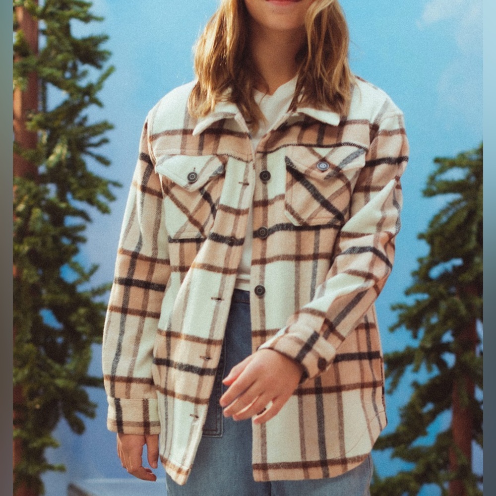 RSQ Girls Brown Plaid Shacket Size Medium